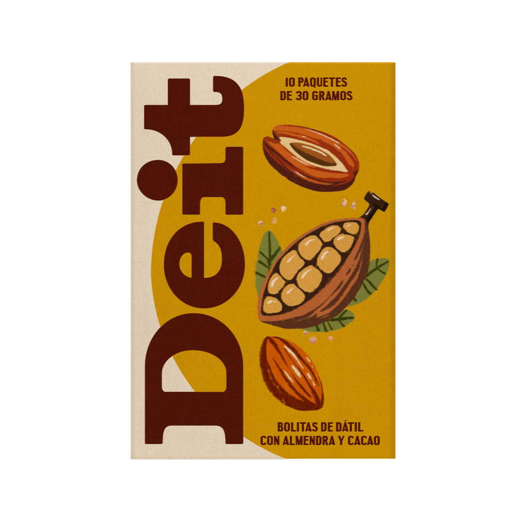 BOLITAS DE DÁTIL CON ALMENDRA Y CACAO (CAJA CON 10 BOLSITAS DE 30 GMS)