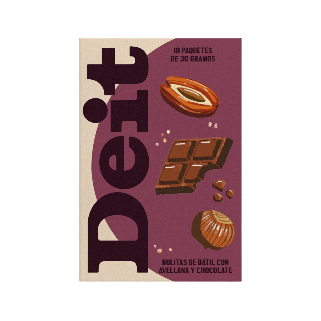BOLITAS DE DÁTIL CON AVELLANA Y CHOCOLATE (CAJA CON 10 BOLSITAS de 30 GMS)